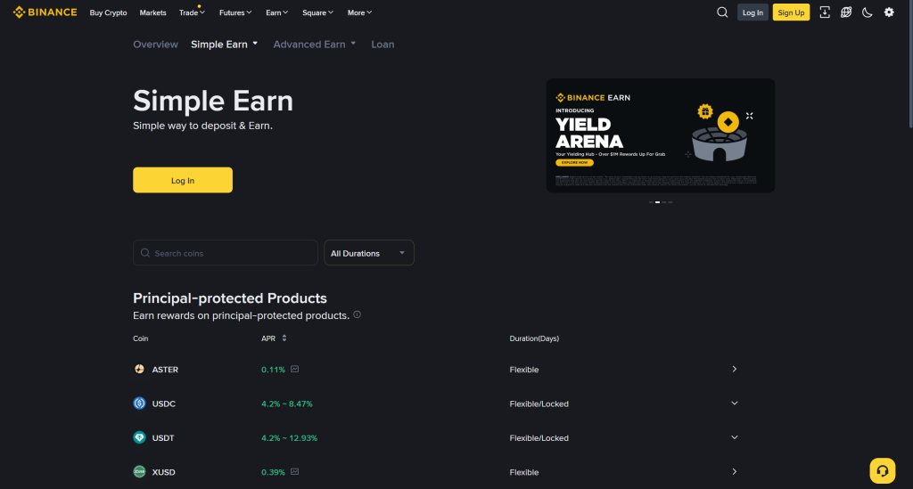 Binance Simple Earn Page